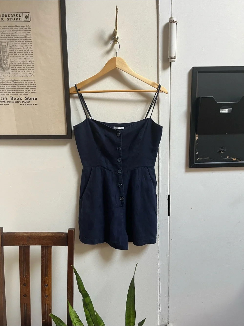 Reformation Linen Navy Romper Size 6